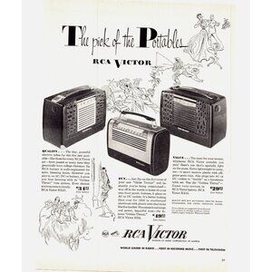 1950 RCA Victor Portable Radio Vintage Print Ad Fishing Hay Wagon 50s Wall Art